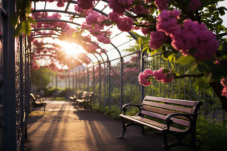 走廊阳光公园里的鲜花长廊背景