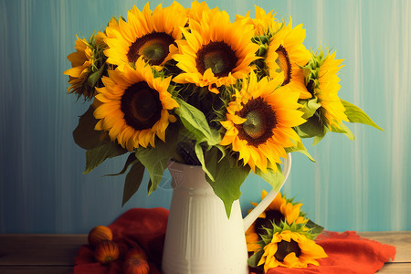 橱柜上的向日葵花朵背景图片