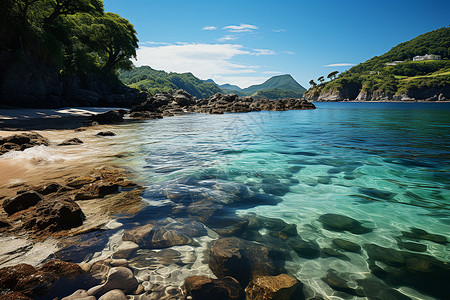 碧海蓝天山水相映的美丽景观背景图片