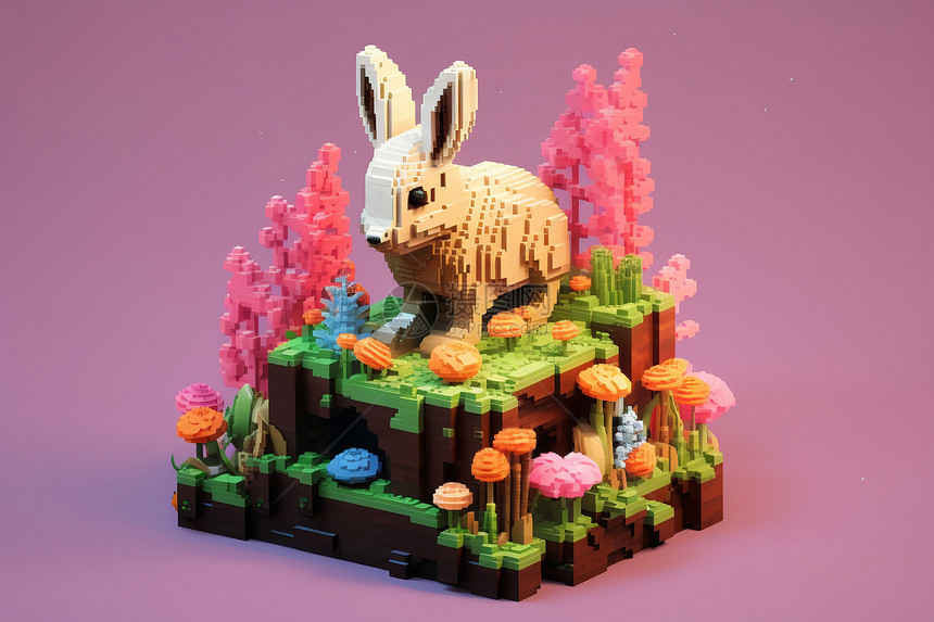 创意艺术的像素化兔子图片