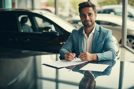 购买汽车签约的外国男子背景图片