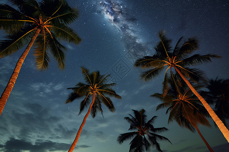 夜空下的棕榈树背景图片
