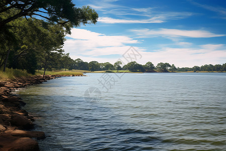 湖畔的植物风景背景图片
