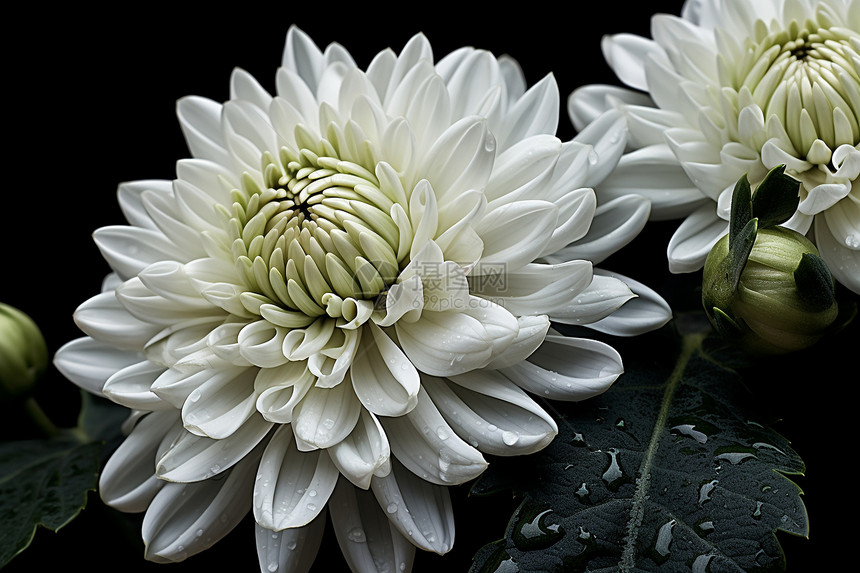 白色花朵上的水滴图片