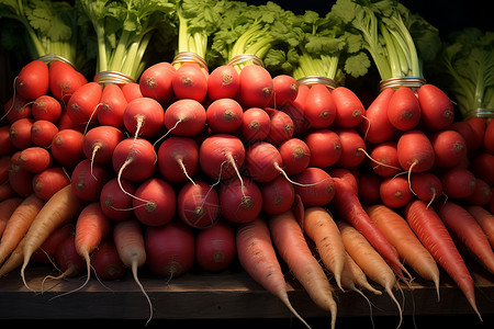 红萝卜丰收健康的胡萝卜和红萝卜背景