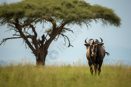 大角湾非洲草原上的大角牛背景