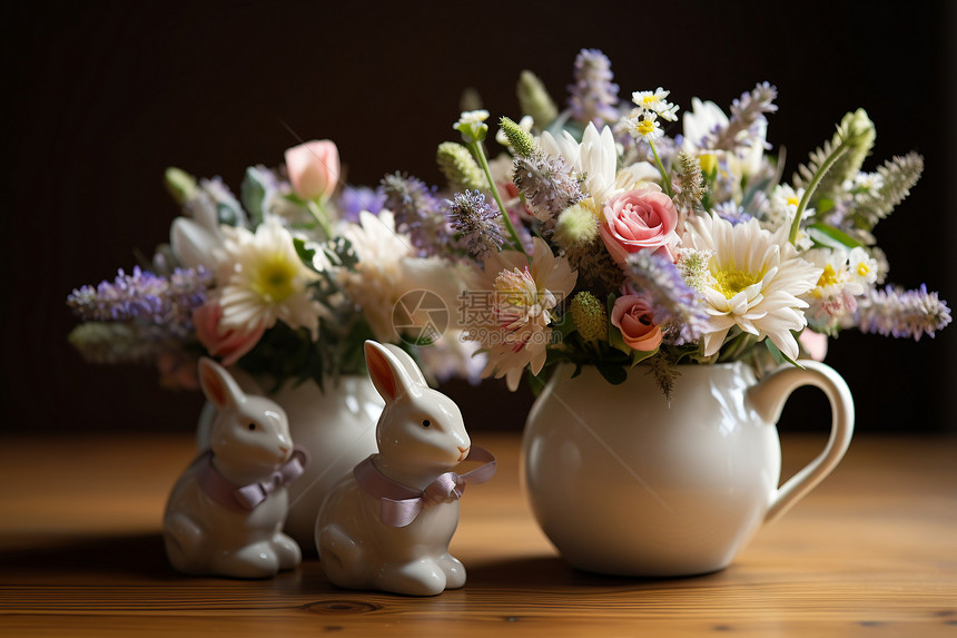 花束与兔子形象图片