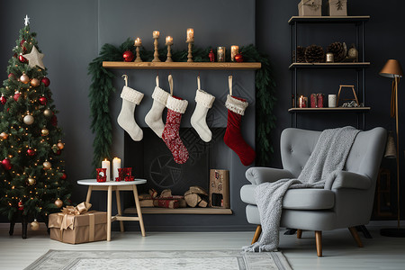 壁炉上的圣诞袜背景图片