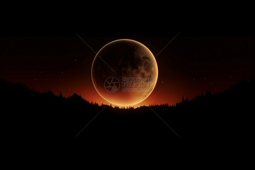 夜空中的红月亮图片