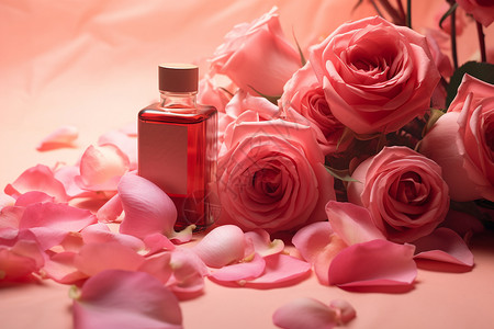 浪漫花束与香水背景图片