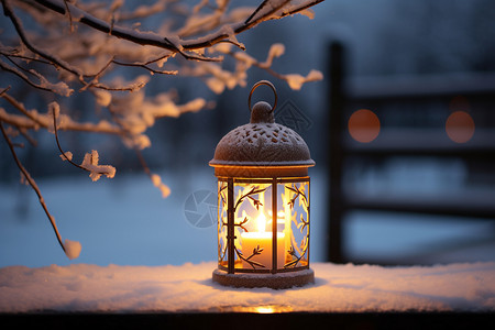 冬天夜晚下雪雪地上的灯光背景