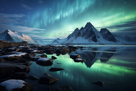 北极之夜北极光绿光焕发高清图片
