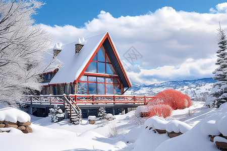 红房屋雪中红屋背景