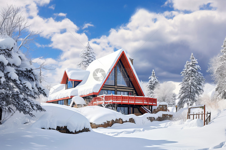 大雪覆盖的小屋图片
