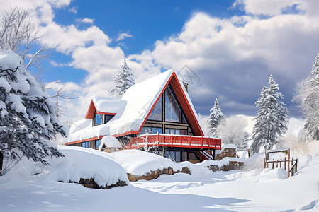 冬季房屋大雪覆盖的小屋背景