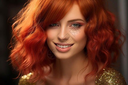红发女郎的微笑背景图片