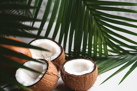 夏日椰子椰汁果壳高清图片