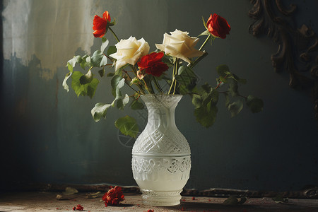 白瓶子里的红玫瑰背景图片