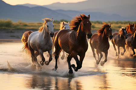 一群奔跑的马匹背景图片