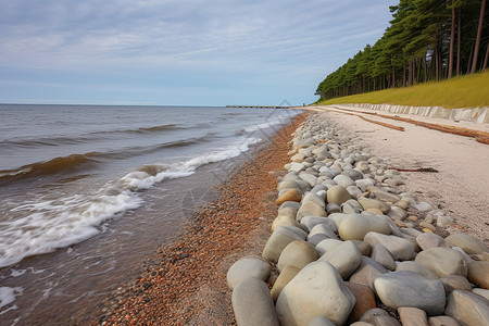 岸边的岩石滩背景图片