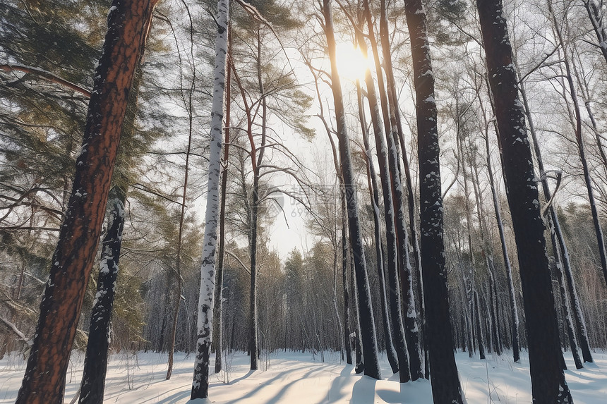 冬日森林中的阳光图片