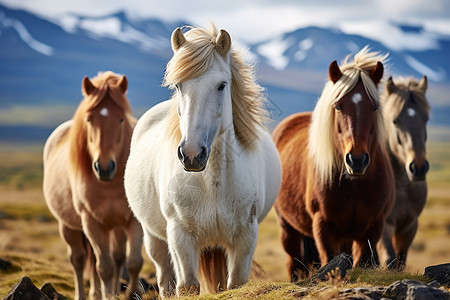 农场中饲养的马群背景图片