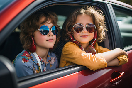 俩孩子戴着太阳镜背景图片