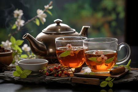 花茶与美食背景图片