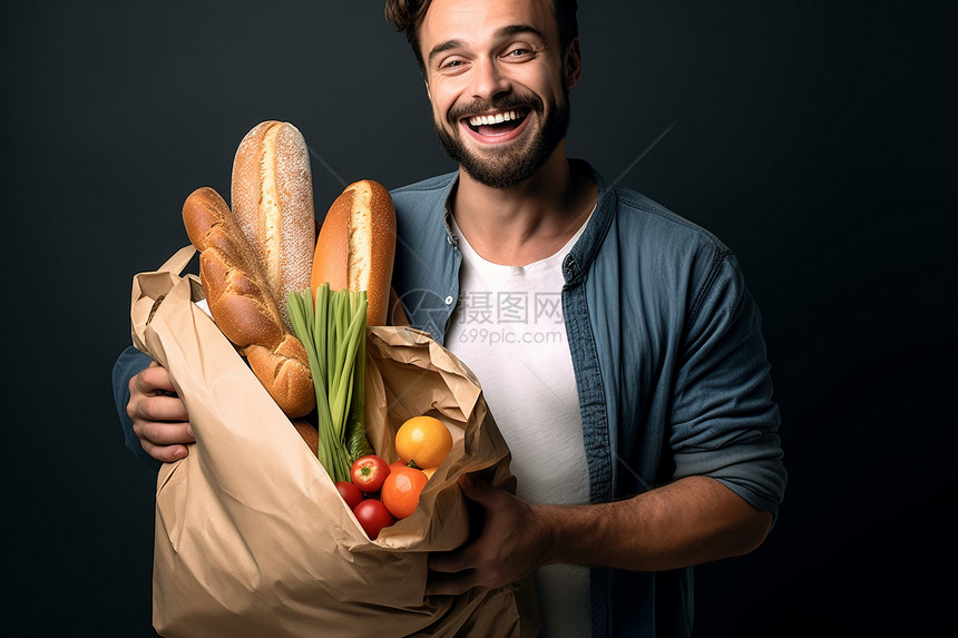 双手拿着面包的男人图片