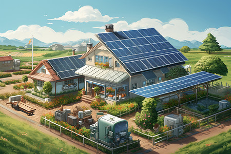农田中的太阳能板背景图片