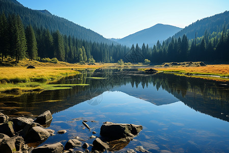 湖畔山川背景图片