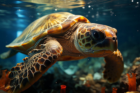 海水里游泳的海龟背景