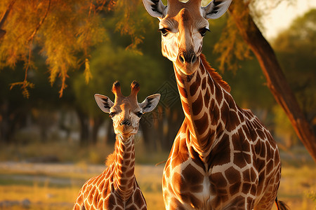 草原上一对长颈鹿背景图片