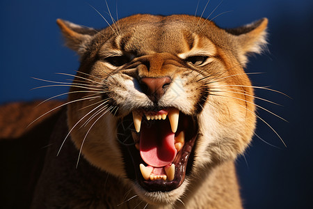 凶猛美洲狮山狮张开嘴巴背景