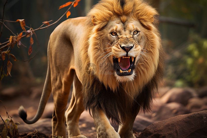 咆哮的野生狮子图片