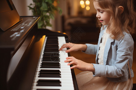 女孩弹奏钢琴背景图片