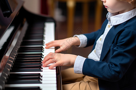 男孩弹奏钢琴背景图片