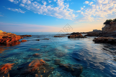 海边的天空与海岩背景图片