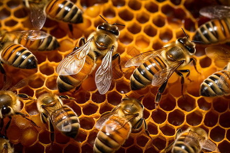 聚在蜂巢上的蜜蜂背景图片