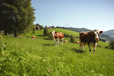 牧场上的奶牛背景图片