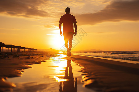 海滩上的独自行走者背景图片