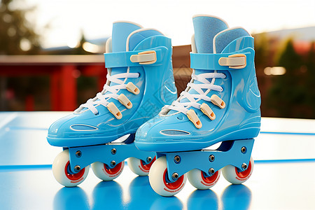 一双蓝色溜冰鞋背景图片