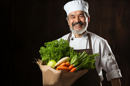 专业厨师手持蔬菜背景图片