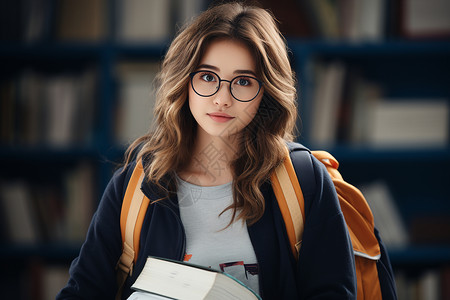 图书馆中戴着眼镜的学生背景图片