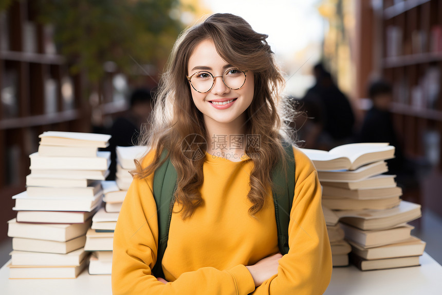 双臂交叉的女大学生图片