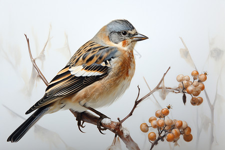 冰雪中的果实之鸟背景图片
