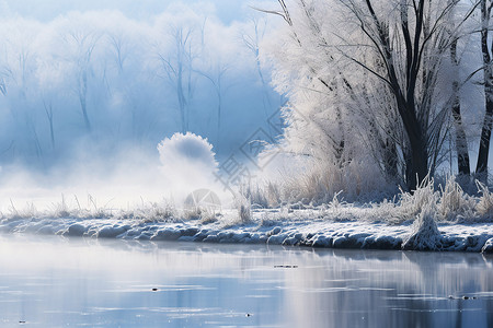 雾凇之江的美丽景观背景图片