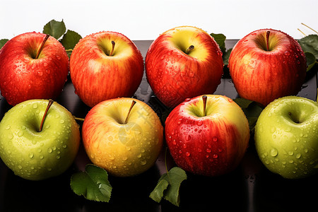 新鲜采摘的苹果背景图片
