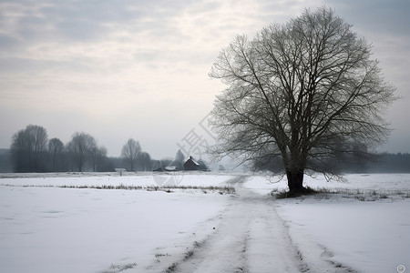 白雪覆盖的冬季田野景观背景图片