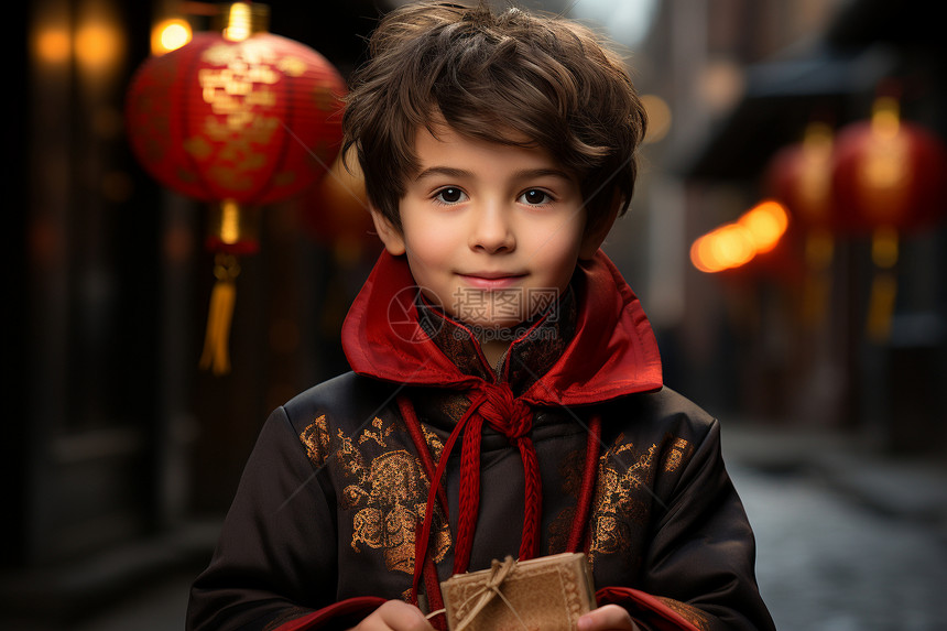 欢度新年的外国小男孩图片